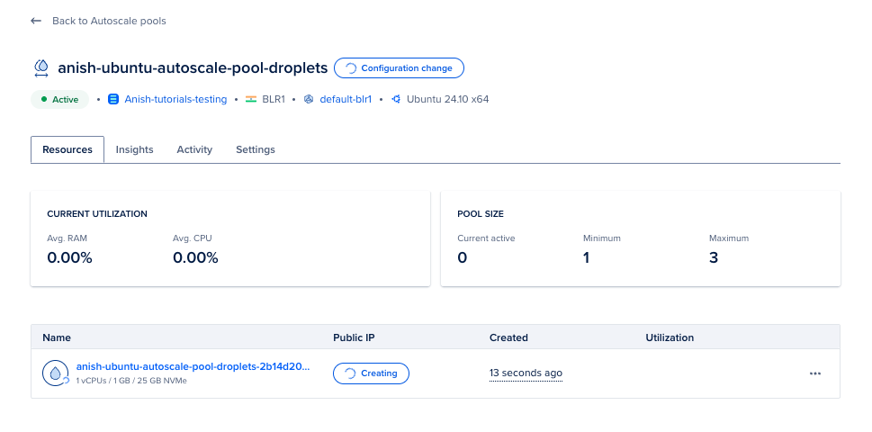 Autoscale pool successfully created